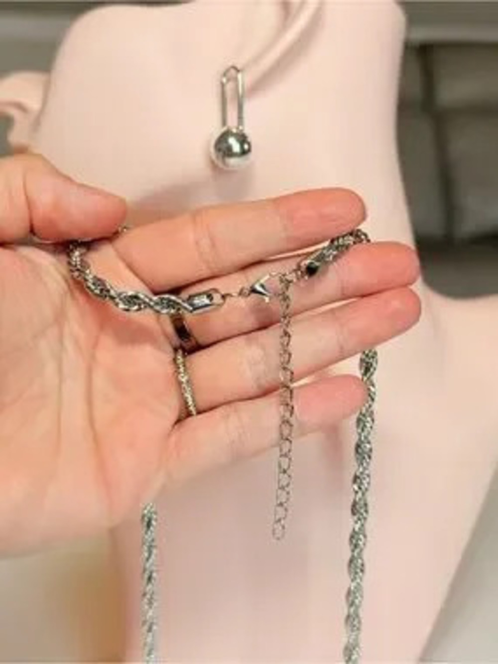 Silver Twisted Rope Necklace - Picture 9 of 9